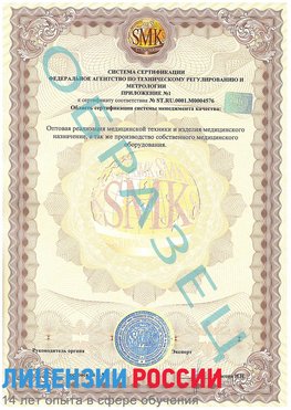 Образец сертификата соответствия (приложение) Туймазы Сертификат ISO 13485